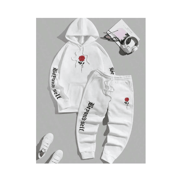 Kit Moletom e Calça Bepond Self Flor Detalhes nas Mangas Casual Tendência - BRANCO - QUEIMA DE ESTOQUE