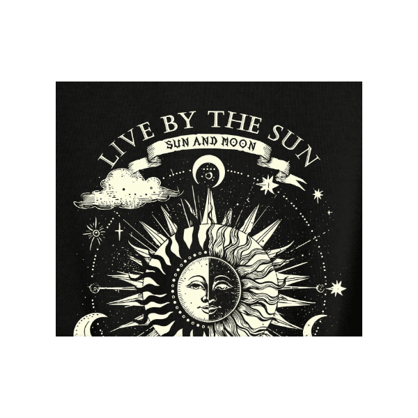 Camiseta Feminina Com Estampa De Sol E Rosto, Gola Redonda, Manga Curta - PRETO - QUEIMA DE ESTOQUE