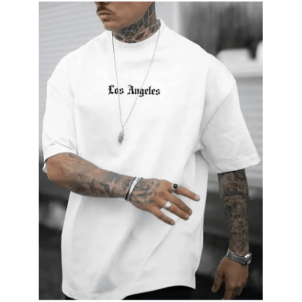 Camiseta Oversized Los Angeles Style Ombro Caído Estilosa - BRANCO - QUEIMA DE ESTOQUE
