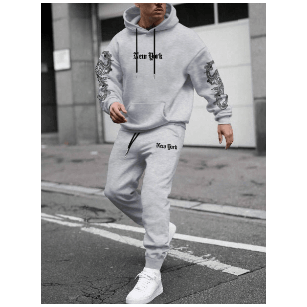 Conjunto Moletom e Calça Minimalista Dragão nas Mangas - CINZA - QUEIMA DE ESTOQUE