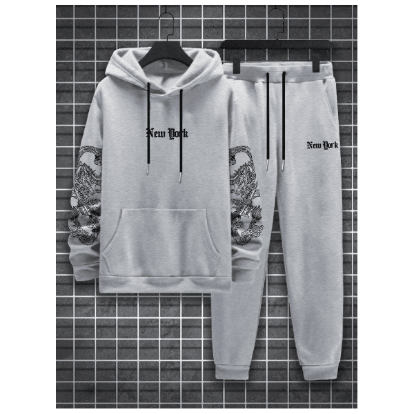 Conjunto Moletom e Calça Minimalista Dragão nas Mangas - CINZA - QUEIMA DE ESTOQUE