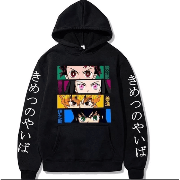 Blusa Moletom Anime Demon Slayer Kimetsu No Yaiba Harajuku Homme Canguru - PRETO - QUEIMA DE ESTOQUE