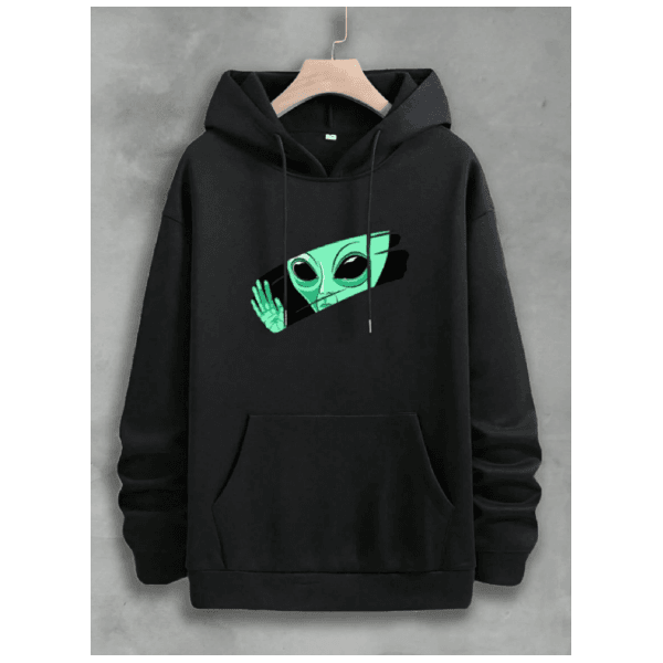 Moletom Canguru Unissex Estampa Alien Blusa de Frio Algodão Inverno Quente Aconchegante - PRETO - QUEIMA DE ESTOQUE