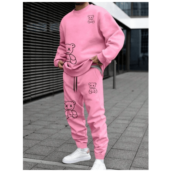 Conjunto Moletom + Calça Gola Redonda UrsinhoS Masculino - Rosa - QUEIMA DE ESTOQUE