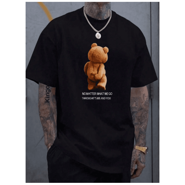 Camiseta Masculina Urso no Matter Camisa 100% Algodão Malha - PRETO - QUEIMA DE ESTOQUE