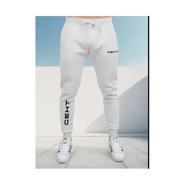Calça Moletom Academia Masculina Modelo Slim Geht Bolsos - BRANCO - QUEIMA DE ESTOQUE