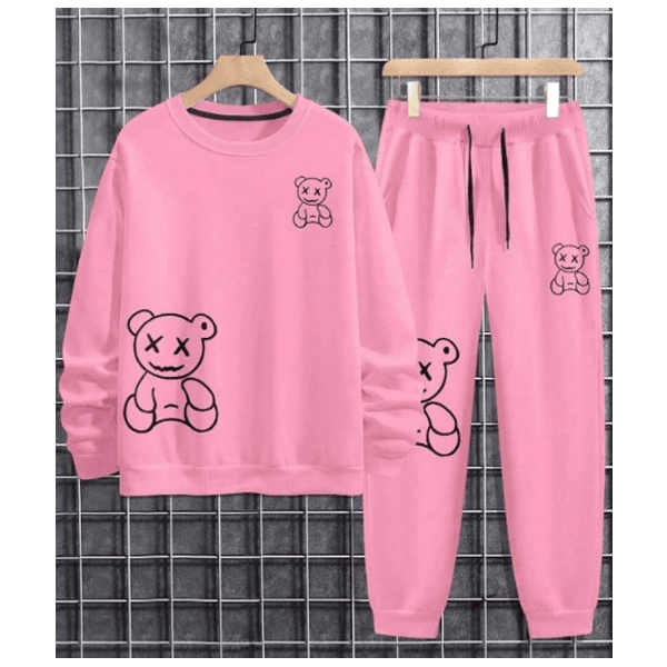 Conjunto Moletom + Calça Gola Redonda UrsinhoS Masculino - Rosa - QUEIMA DE ESTOQUE