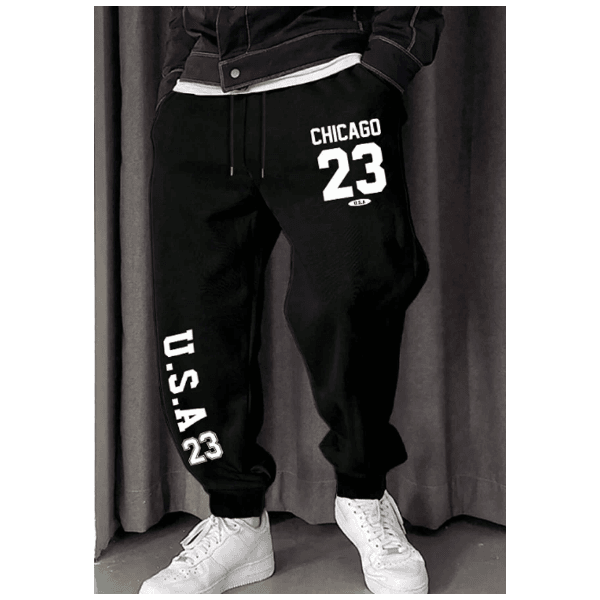 Calça Masculina U.S.A CHICAGO 23 Moletom Casual - PRETO - QUEIMA DE ESTOQUE