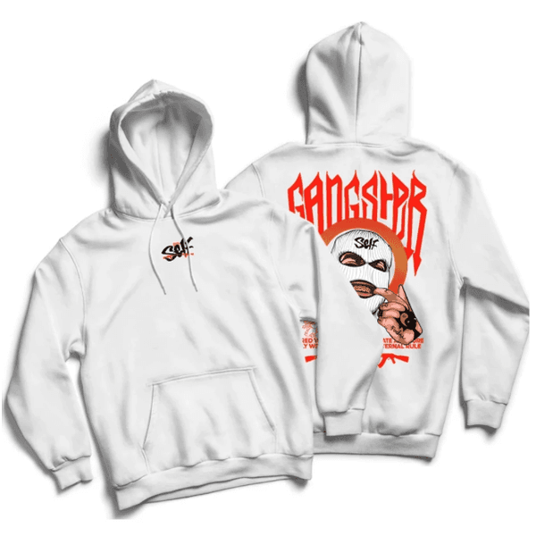 Moletom Masculino Flanelado Com Capuz Canguru Self Gangster Hip Hop StreetWear Skate - BRANCO - QUEIMA DE ESTOQUE