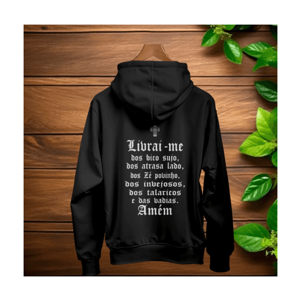 Moletom Blusa Racionais Mc's Livrai-me Dos Bico Sujo Canguru - PRETO - QUEIMA DE ESTOQUE