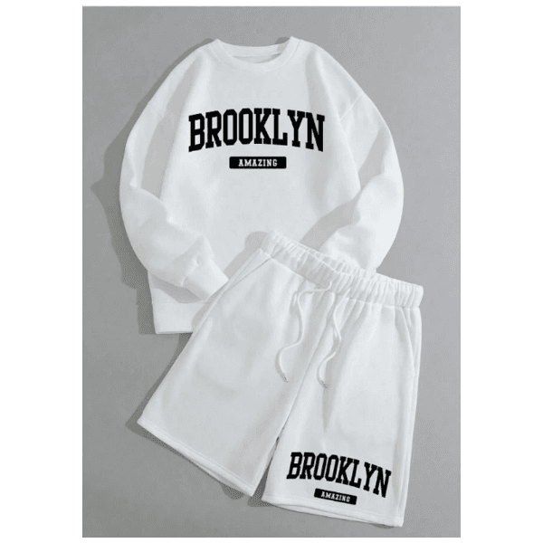 Kit Gola Redonda + Bermuda Casual Masculino Estilosa Brooklyn - BRANCO - QUEIMA DE ESTOQUE