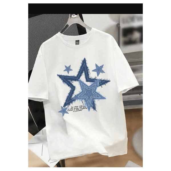 Manfinity Joysei Camiseta Básica Masculina com Gráfico de Estrela Branca de Gola Careca - BRANCO - QUEIMA DE ESTOQUE