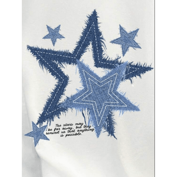 Manfinity Joysei Camiseta Básica Masculina com Gráfico de Estrela Branca de Gola Careca - BRANCO - QUEIMA DE ESTOQUE