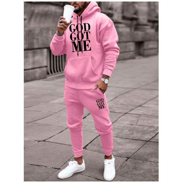 Moletom GOD GOT ME Com Capuz Masculino Com Impressão De Slogan E Cordão - Rosa G - QUEIMA DE ESTOQUE