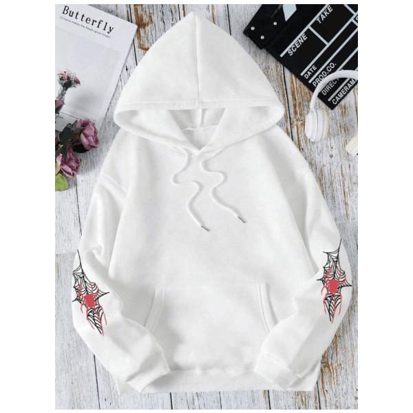 Blusa Moletom Com Capuz Estampado Aranha Teia Unissex Hoodie - BRANCO - QUEIMA DE ESTOQUE