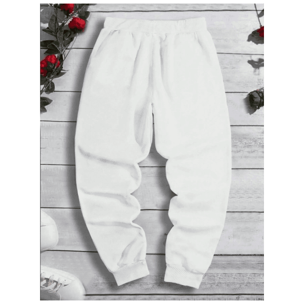 Calça de Moletom com Cordão na Cintura com Estampa de Dragão e Letra - BRANCO - QUEIMA DE ESTOQUE