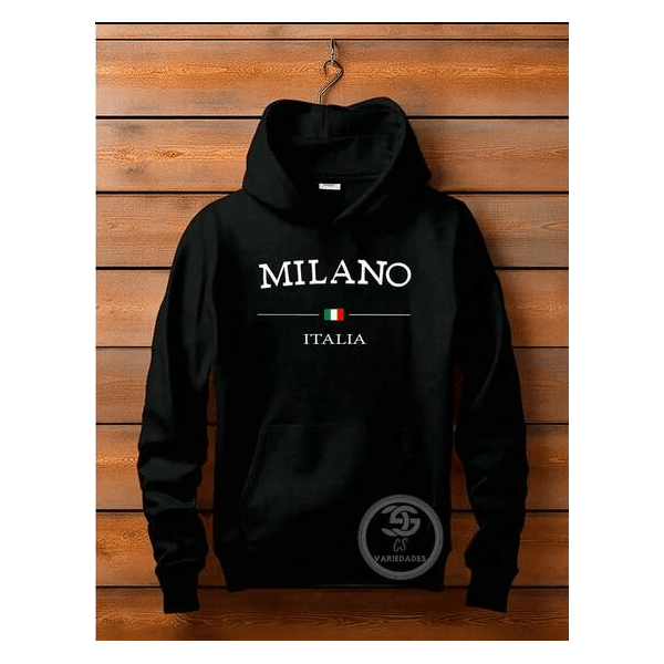 Moletom Milano Itália Estampa Frente Linha Premium Streetwear Com Capuz Flanelado Agasalho de Frio - PRETO - QUEIMA DE ESTOQUE