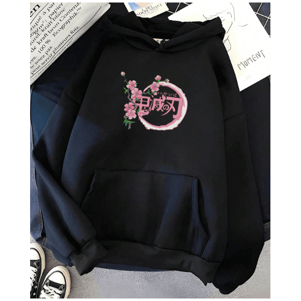 Moletom Canguru Confortável Mangá Demon Slayer de Algodão Com Capuz Personagem Nezuko Kamado - BRANCO/PRETO - QUEIMA DE ESTOQUE