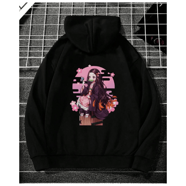 Moletom Canguru Confortável Mangá Demon Slayer de Algodão Com Capuz Personagem Nezuko Kamado - BRANCO/PRETO - QUEIMA DE ESTOQUE