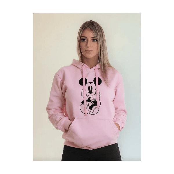Moletom Feminino Blusa De Frio Canguru Michey Minnie Disney - Rosa P - QUEIMA DE ESTOQUE
