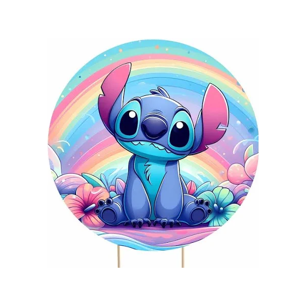 Painel Festa Stitch Tecido Redondo Sublimado 0,50x0,50m - QUEIMA DE ESTOQUE