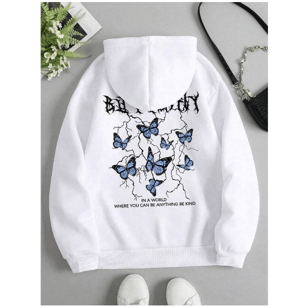 Moletom Canguru Ilustração de Borboleta &amp;amp;amp; Slogan COSTAS - BRANCO M - QUEIMA DE ESTOQUE