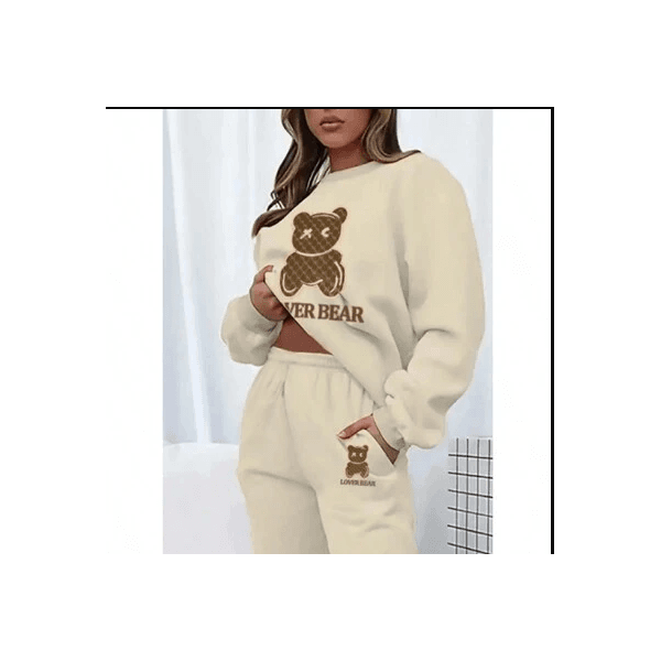 Kit Moletom Gola Redonda e Calça Urso Marrom Tendência Love Bear - Bege GG - QUEIMA DE ESTOQUE