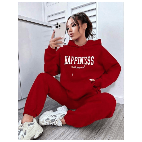 Conjunto Moletom Feminino Hapiness Tendência Inverno - BORDO GG - QUEIMA DE ESTOQUE