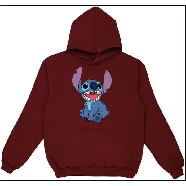 Moletom Blusa Feminina Bordo Lilo Stich Com Bolso - BORDO G - QUEIMA DE ESTOQUE