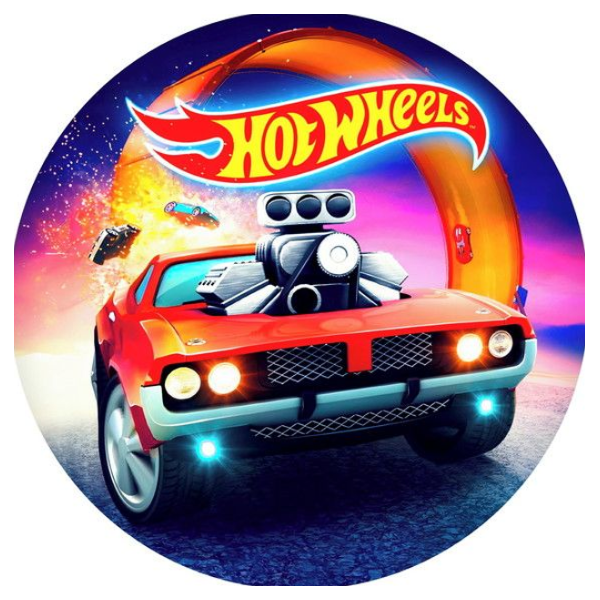 Capa Painel Redondo Tema Hot Wheels em Tecido Elanca 50cm - QUEIMA DE ESTOQUE