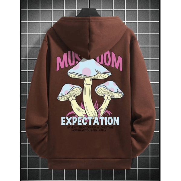 Moletom Com Capuz Com Estampa De Cogumelo - MARROM P - QUEIMA DE ESTOQUE