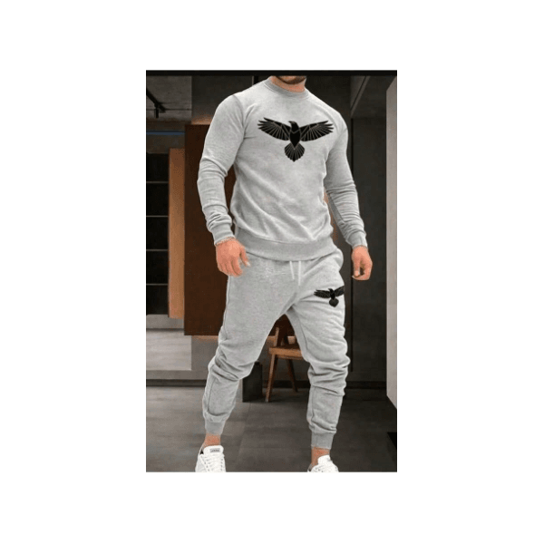 Kit Conjunto Moletom Gola Redonda+ Calça Masculino Águia Casual Moda - Cinza GG - QUEIMA DE ESTOQUE