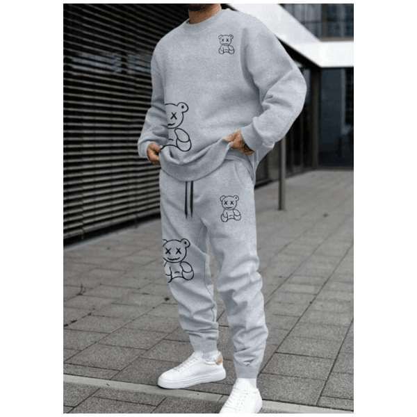 Conjunto Moletom + Calça Gola Redonda Ursinhos Masculino - Cinza G - QUEIMA DE ESTOQUE