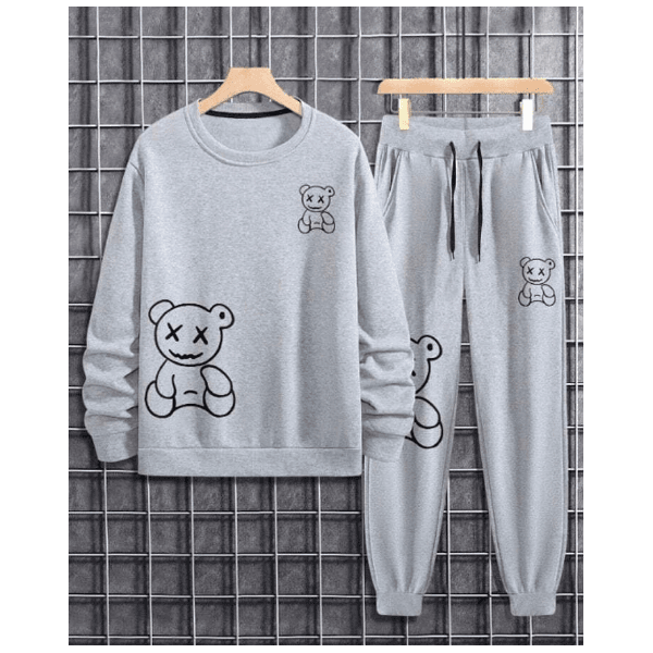 Conjunto Moletom + Calça Gola Redonda Ursinhos Masculino - Cinza - QUEIMA DE ESTOQUE