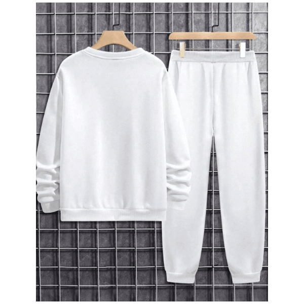 Kit Conjunto Moletom Gola Redonda+ Calça Paris Listras Casual Masculino Moda - Branco - QUEIMA DE ESTOQUE