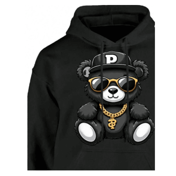 Moletom Masculino Casual 100% Algodão Top Urso com Correntes - PRETO - QUEIMA DE ESTOQUE