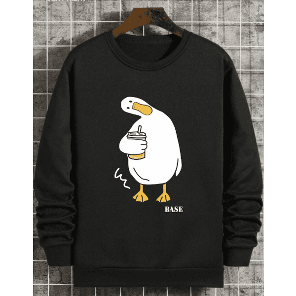 Moletom Sem Bolso Gola Redonda UNISSEX Desenho Pato base Algodão | PRETO G - QUEIMA DE ESTOQUE