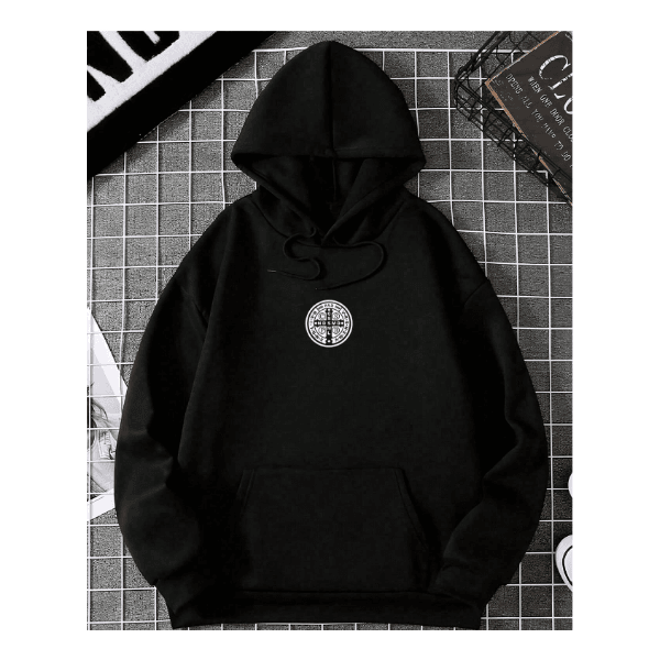 Moletom Canguru Senhor São Bento Jesus Luz Igreja Fé Terço - PRETO - QUEIMA DE ESTOQUE