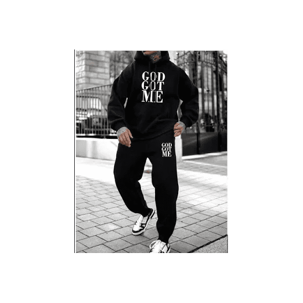 Conjunto Moletom Masculino God Got Me Streetwear - PRETO M - QUEIMA DE ESTOQUE