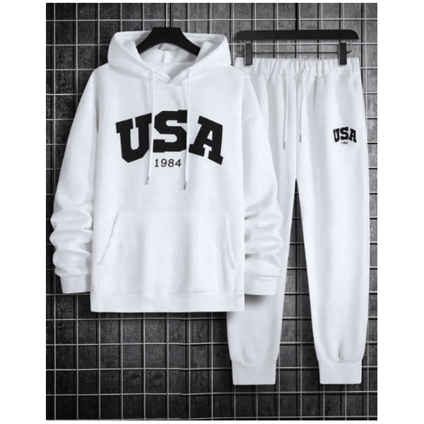 Conjunto Moletom + Calça Casual USA 1984 Masculina Estilosa | Branco - QUEIMDA DE ESTOQUE