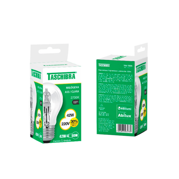 Lâmpada Halógena A55 42W 220V 2700K - Taschibra 