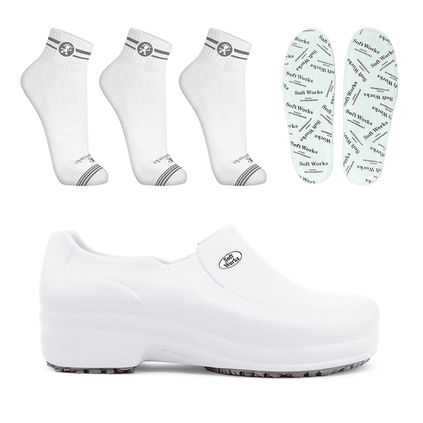 Kit Sapato Antiderrapante BB65 Branco Soft Works EPI + 3 Pares Meias + 1 Par Palmilhas 