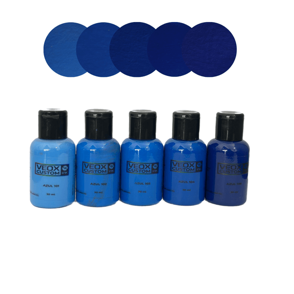 Tinta Acrílica Fosca para Couro e Tecido - Pack Azul com 5 Cores - Custom Ink Nuances 30ml