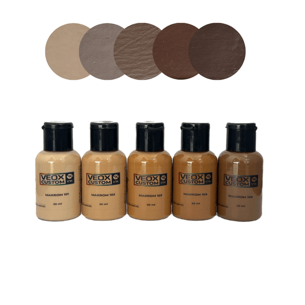 Tinta Acrílica Fosca para Couro e Tecido - Pack Marrom com 5 Cores - Custom Ink Nuances 30ml