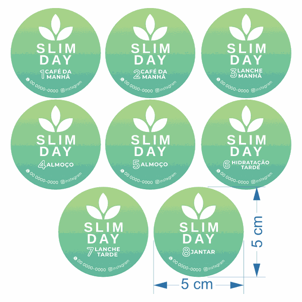 350 Adesivos Kit Slim Day Perso. - 5x5cm