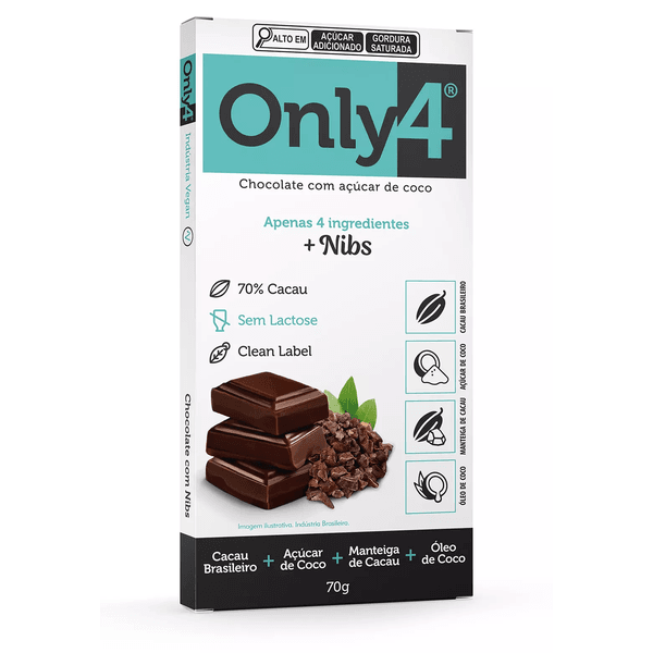 Chocolate 70% Cacau Com Nibs Only4 70g 