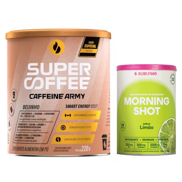 Super Coffee Beijinho 220g + Morning Shot Limão 144g + Xicara Brinde