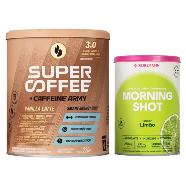 KIT Super Coffee Vanilla Latte 220g + Morning Shot Limão 144g + Xicara De Brinde