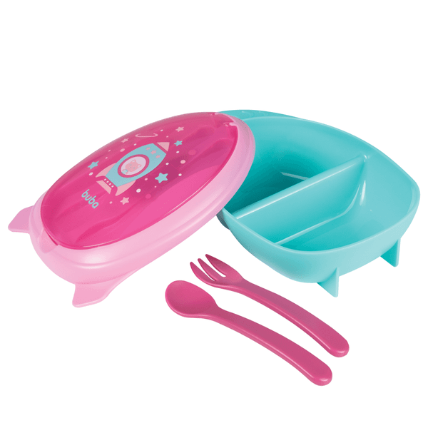 KIT REFEIÇÃO C/TALHERES FOGUETE ROSA