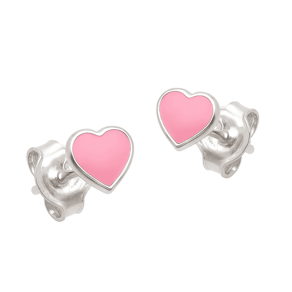 Brinco Coração Rosa Prata 925 